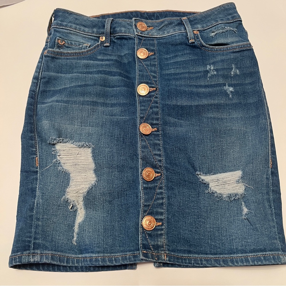 True Religion   * Button Mini Pencil Distressed Denim Jean Skirt  made in USA